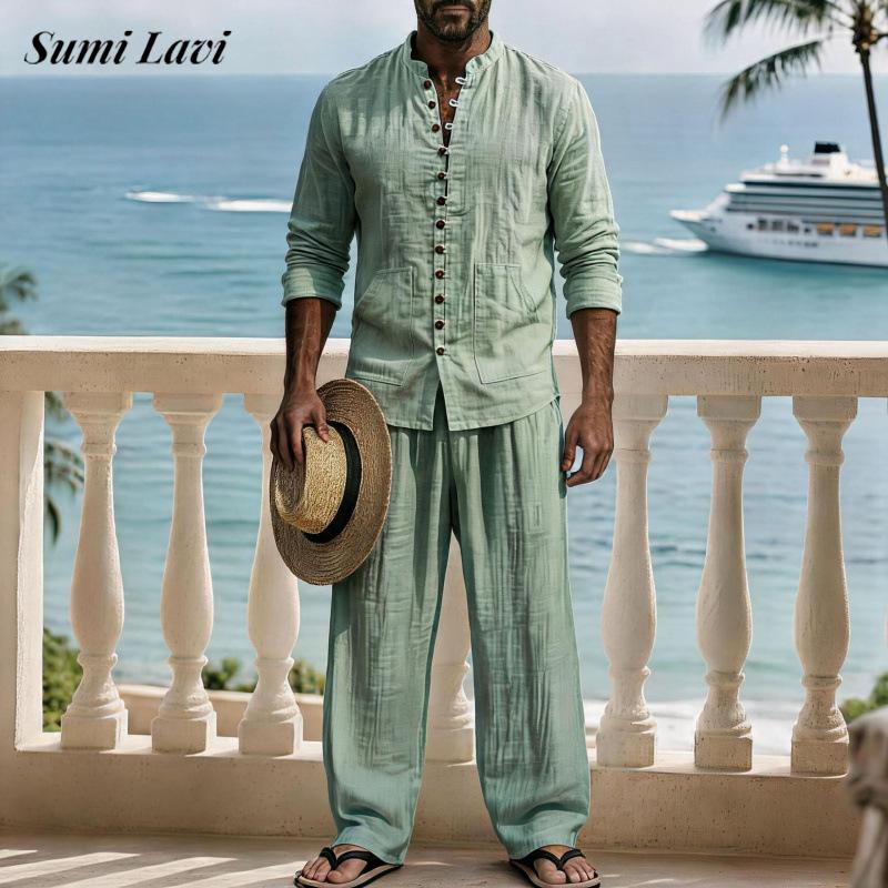 Mens Linen Shirt Long Sleeve - Camisa de lino de manga larga