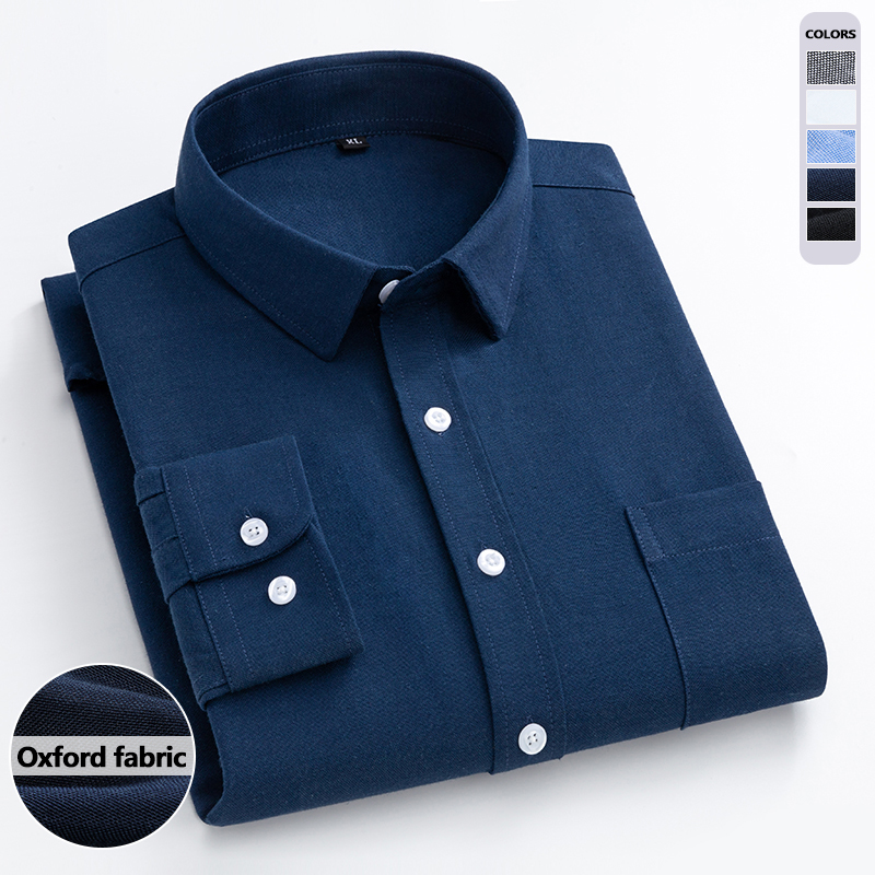 Oxford Cotton Casual Shirt Business - Camisa Oxford azul marino de manga