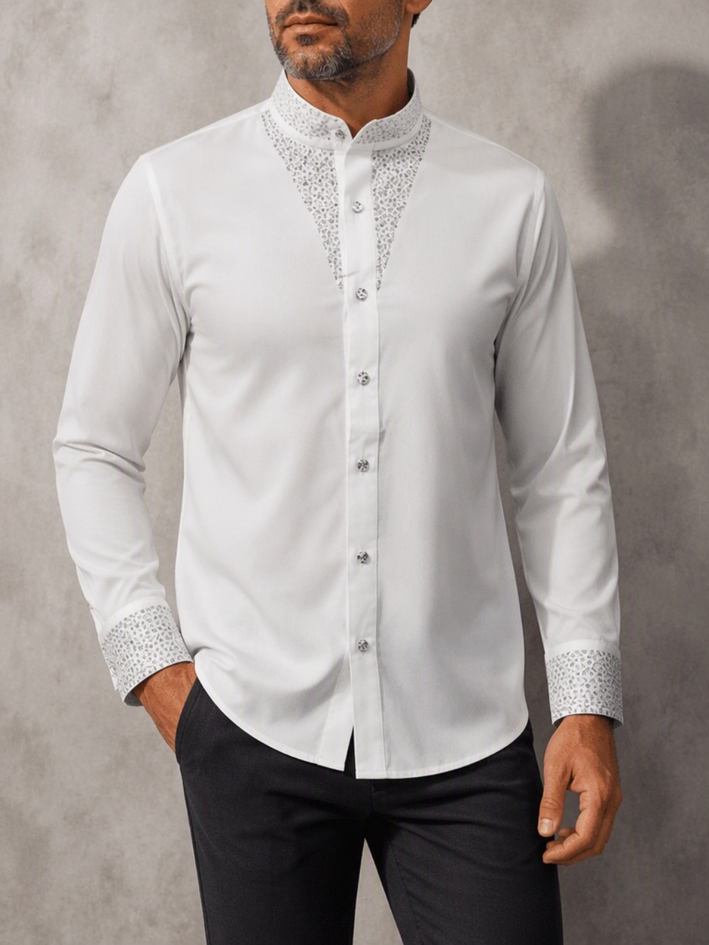 Mandarin Collar Formal Shirt Slim Fit - Camisa de manga larga de corte