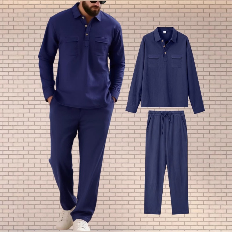 Mens Linen Shirt Long Sleeve - Conjunto de dos piezas de lino