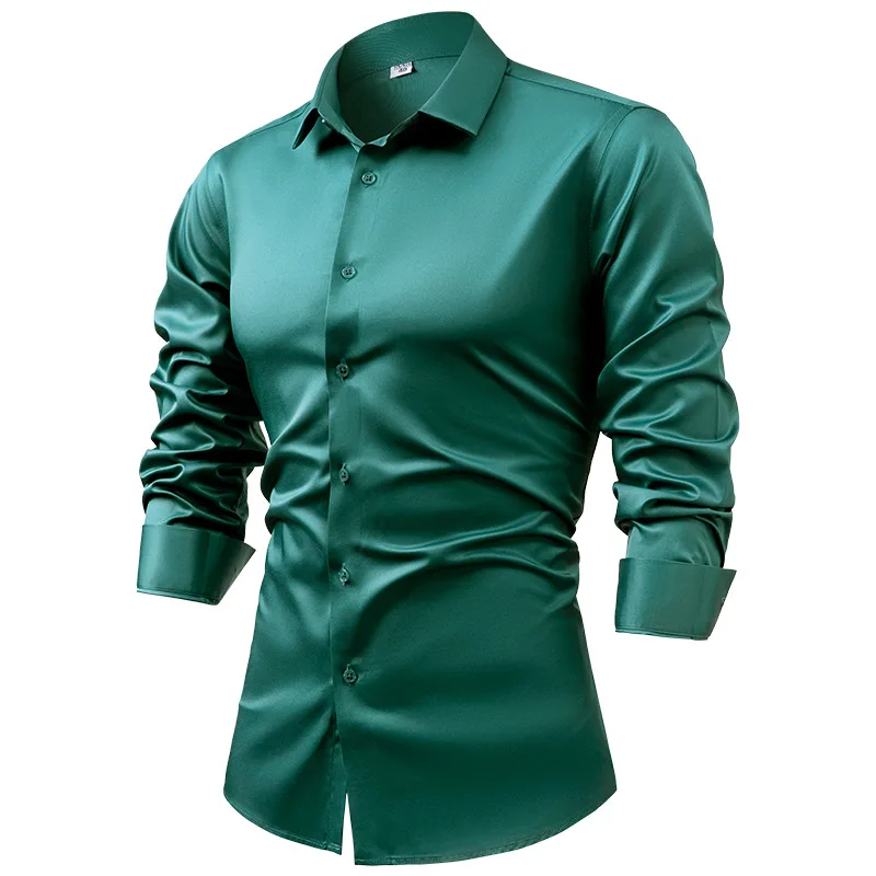 2025 Camisas de vestir de mang - Mens Satin Silk Dress Shirt reseña y precio