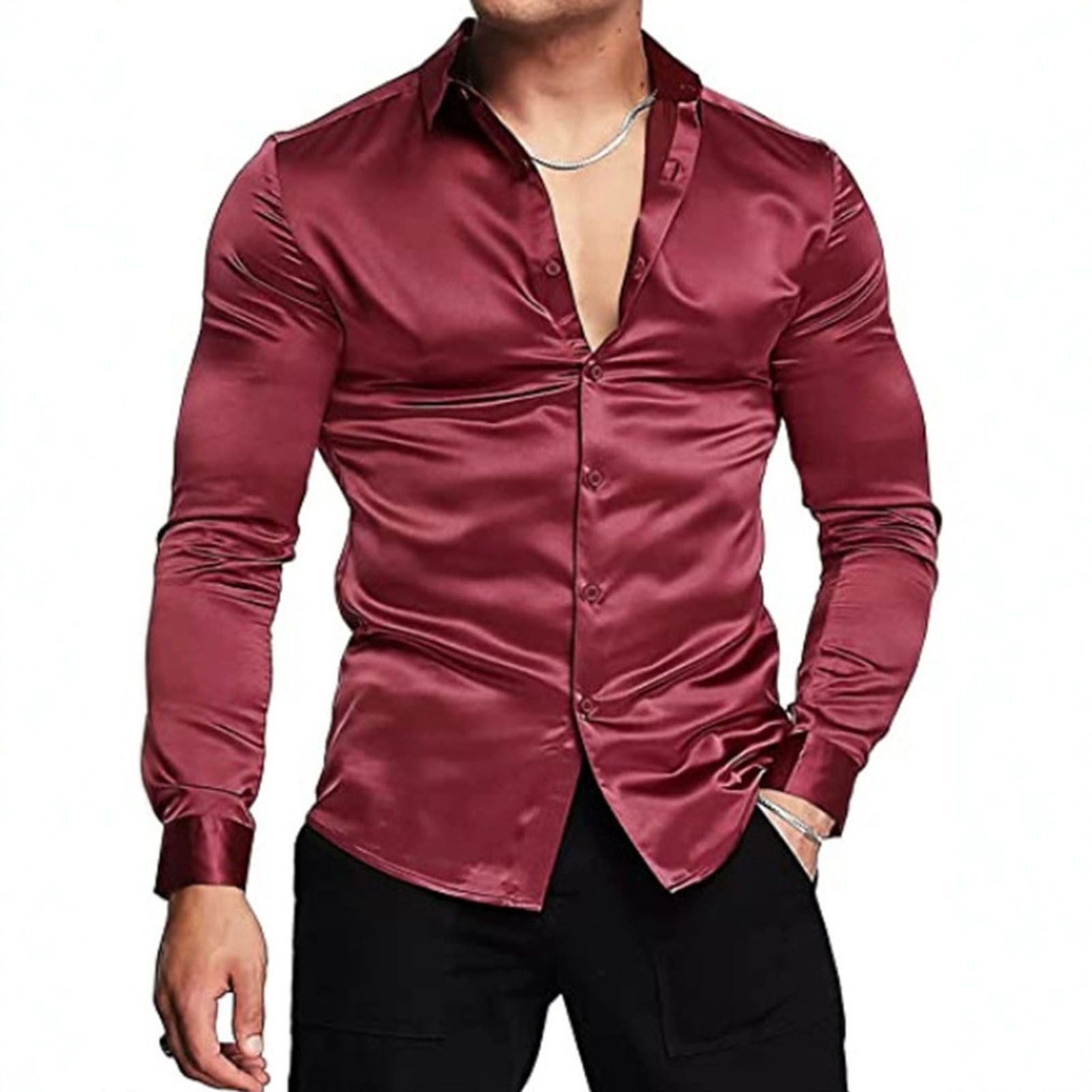 Camisa de vestir de lujo de sa - Mens Satin Silk Dress Shirt reseña y precio