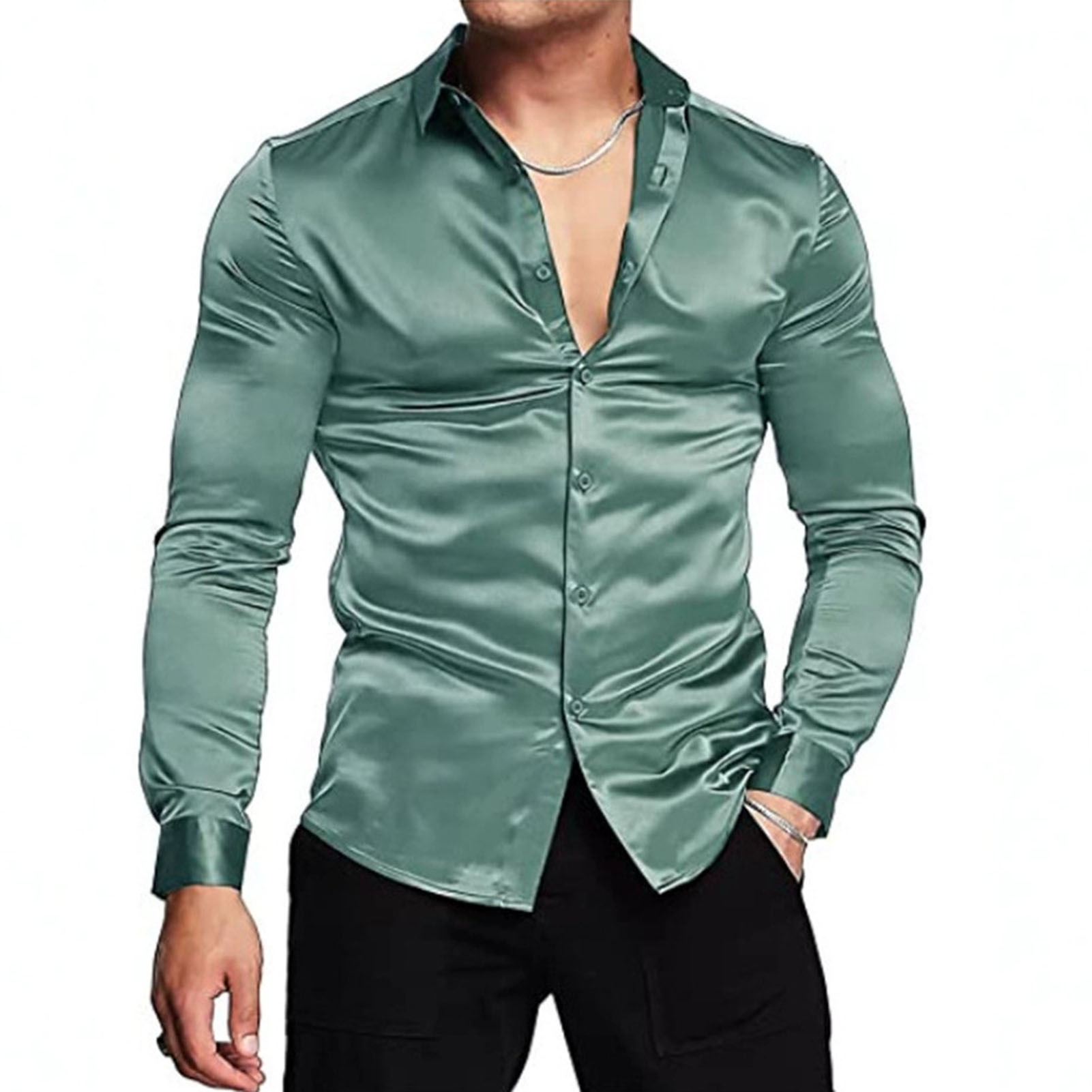 Camisa de vestir de lujo de sa - Mens Satin Silk Dress Shirt reseña y precio