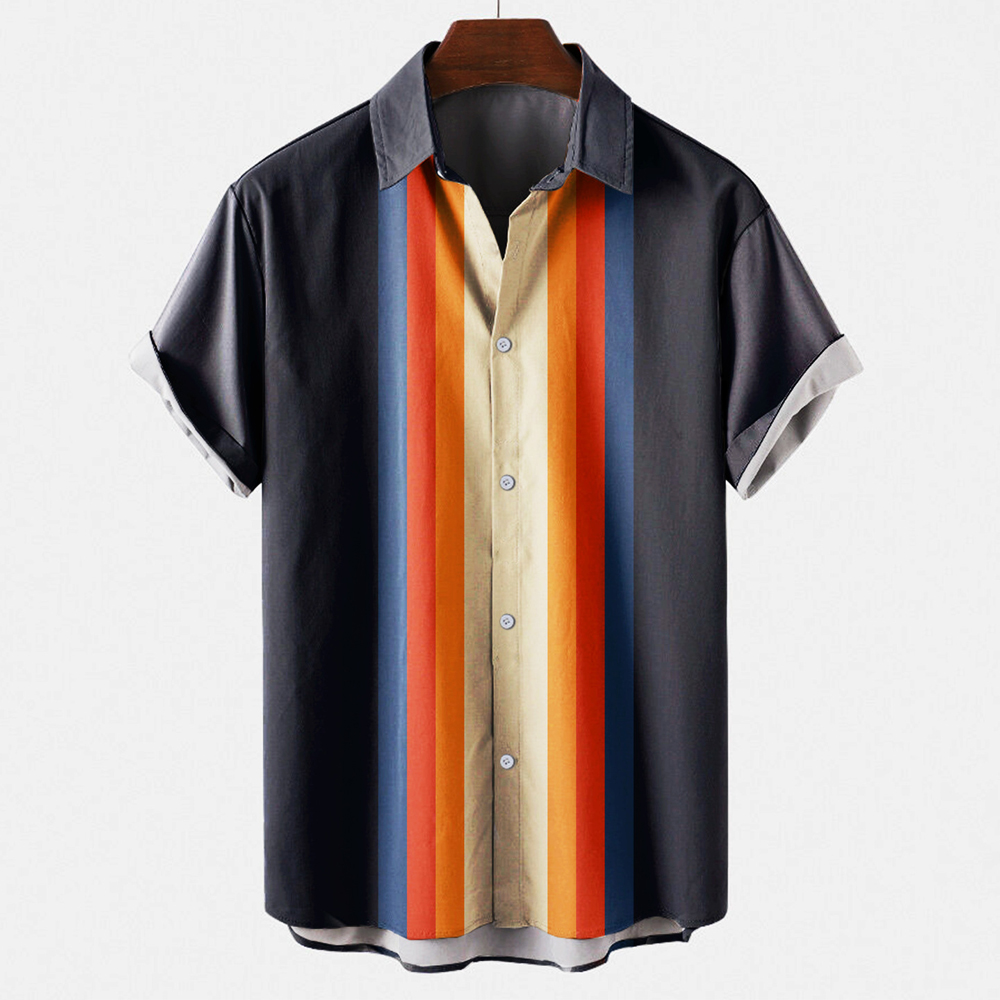 Camisa de boliche a rayas de e - Short Sleeve Bowling Shirt Retro reseña y precio