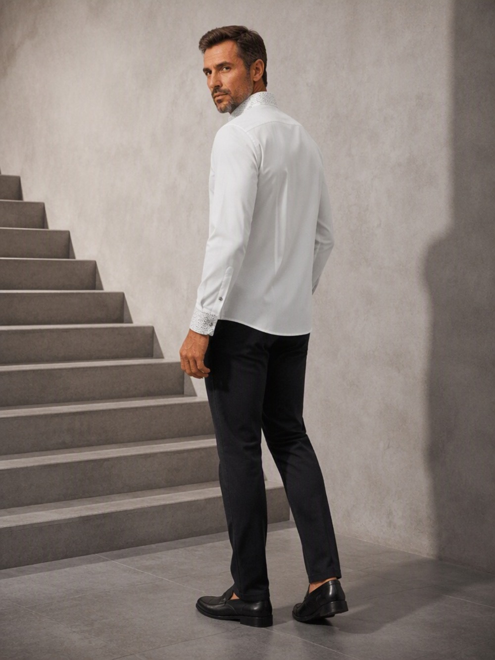Camisa de manga larga de corte - Mandarin Collar Formal Shirt Slim Fit reseña y precio