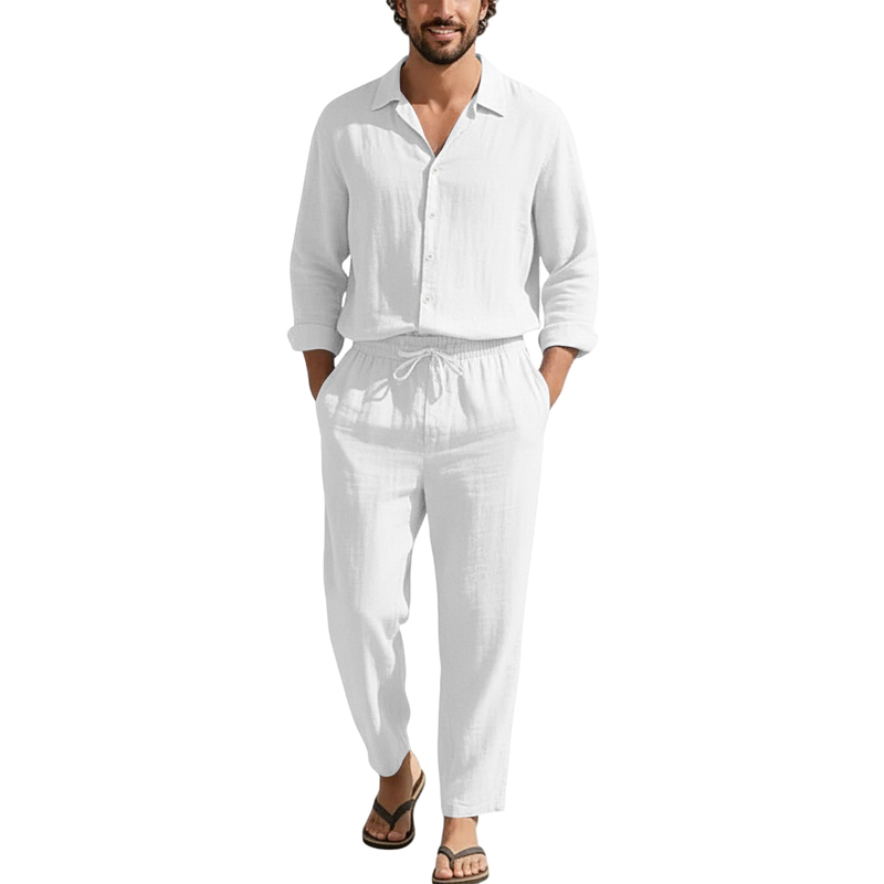 Conjuntos Casuales de Lino par - Mens Linen Shirt Long Sleeve reseña y precio