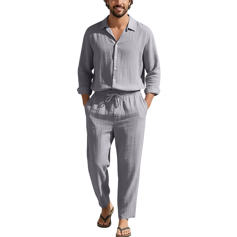 Conjuntos Casuales de Lino par - Mens Linen Shirt Long Sleeve reseña y precio